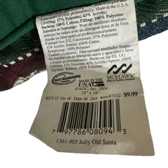 Vintage American Greetings Santa Christmas Pillow 1998 Jolly Old Santa 18x18 USA - Picture 6 of 6